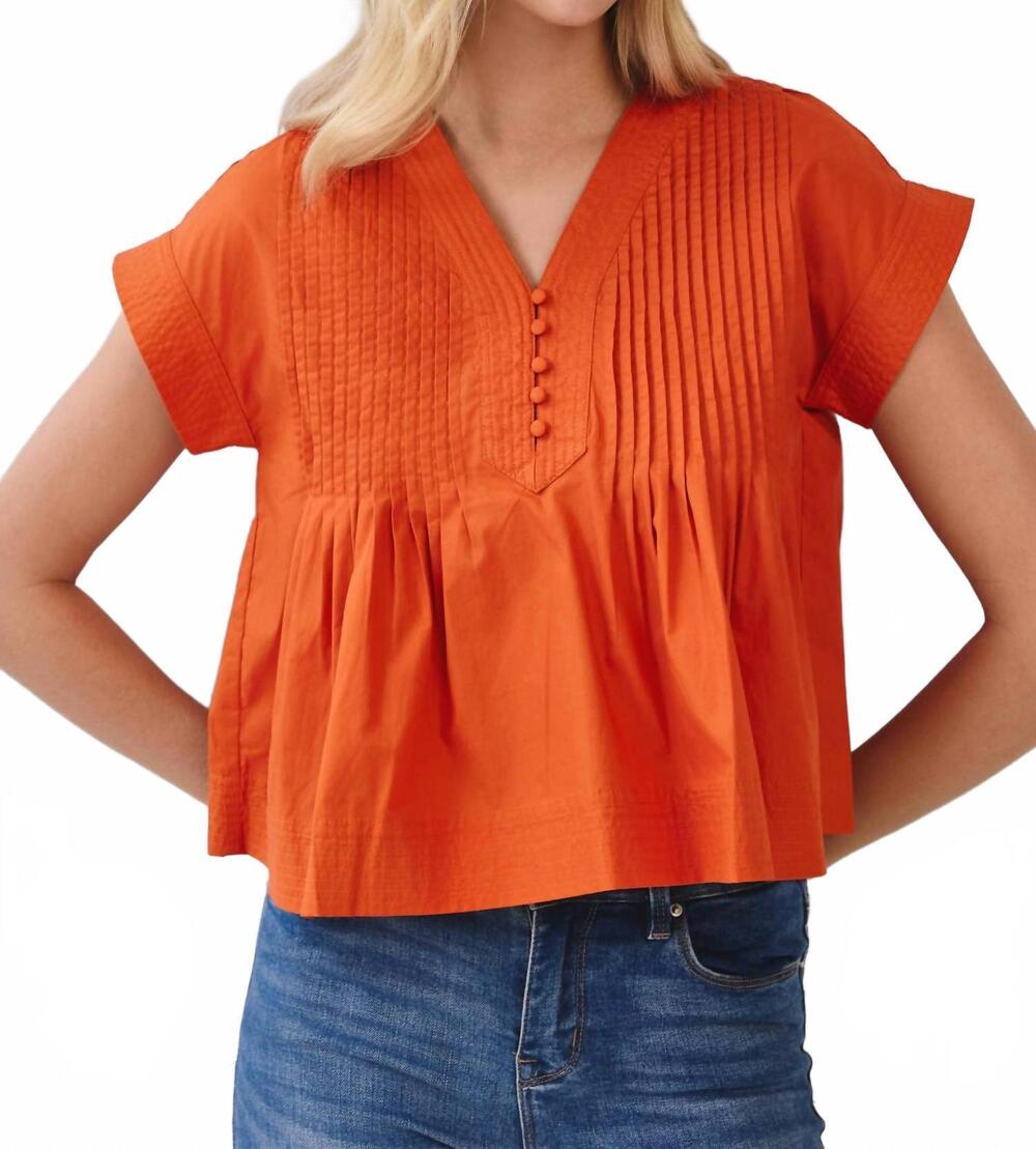 NEW TCEC everyday win pintuck pleated detail poplin top in orange